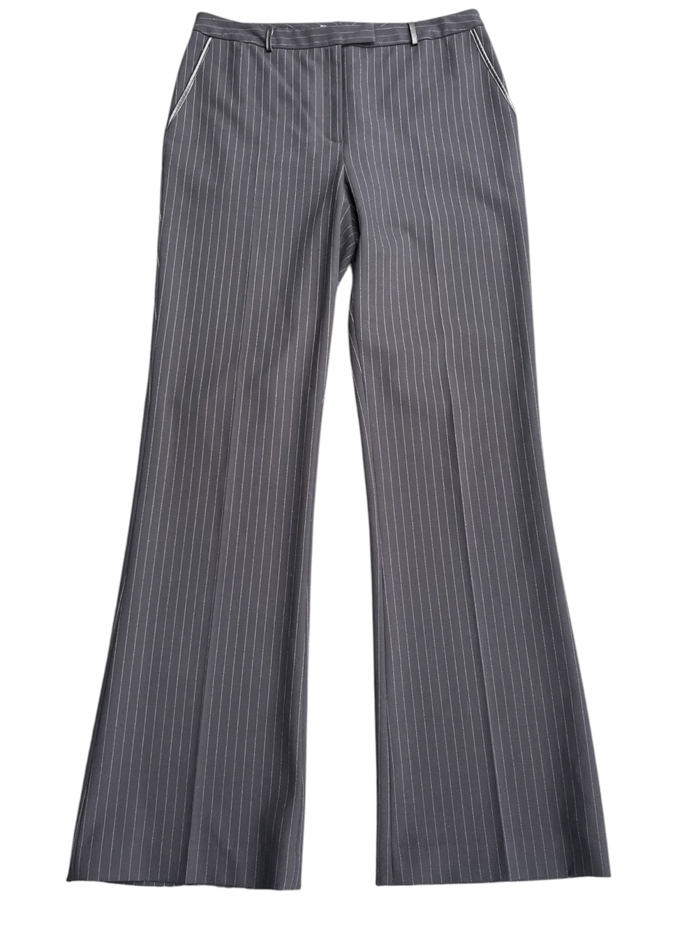 Margaret M Black Pinstripe Faux Leather Trim Bootleg Pants (8)